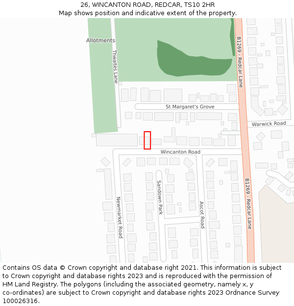 26, WINCANTON ROAD, REDCAR, TS10 2HR: Location map and indicative extent of plot