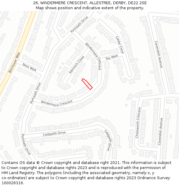 26, WINDERMERE CRESCENT, ALLESTREE, DERBY, DE22 2SE: Location map and indicative extent of plot