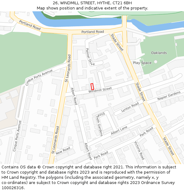 26, WINDMILL STREET, HYTHE, CT21 6BH: Location map and indicative extent of plot