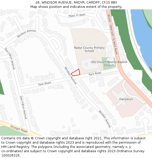 26, WINDSOR AVENUE, RADYR, CARDIFF, CF15 8BY: Location map and indicative extent of plot