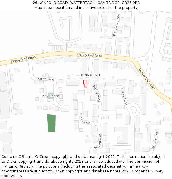 26, WINFOLD ROAD, WATERBEACH, CAMBRIDGE, CB25 9PR: Location map and indicative extent of plot