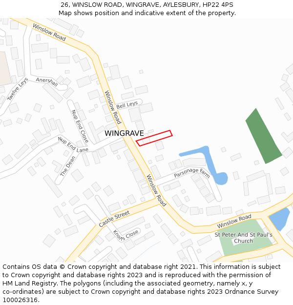 26, WINSLOW ROAD, WINGRAVE, AYLESBURY, HP22 4PS: Location map and indicative extent of plot