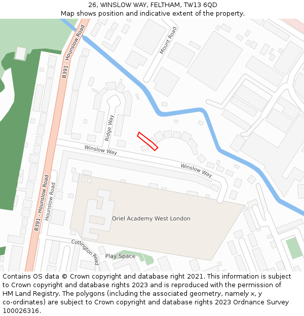 26, WINSLOW WAY, FELTHAM, TW13 6QD: Location map and indicative extent of plot