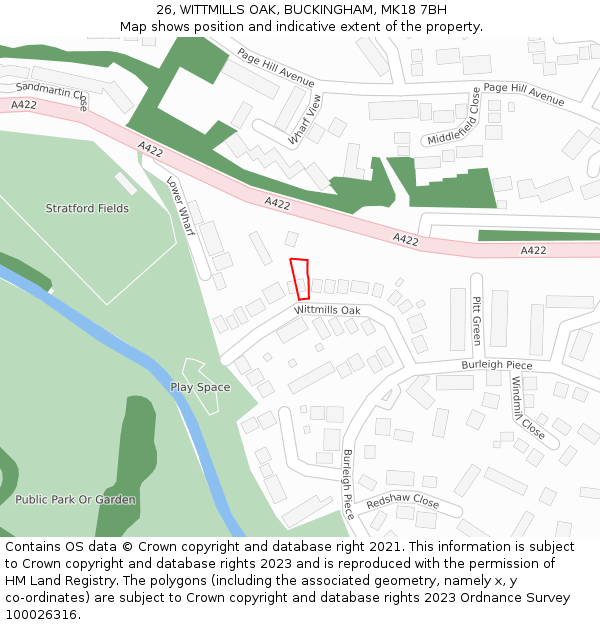 26, WITTMILLS OAK, BUCKINGHAM, MK18 7BH: Location map and indicative extent of plot