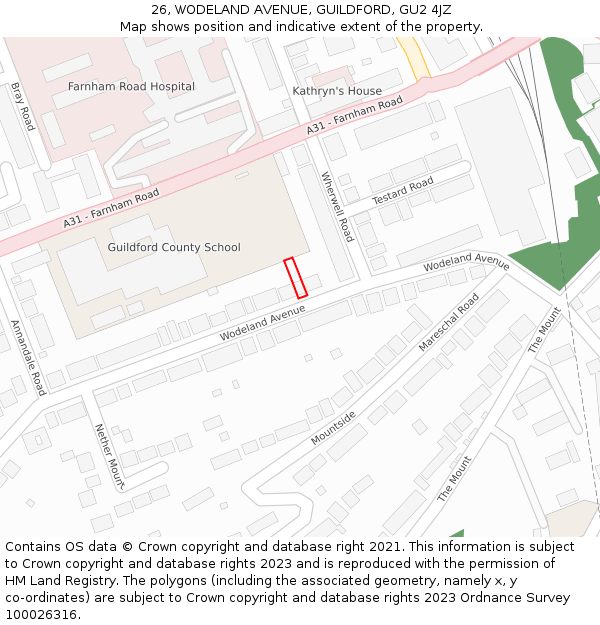 26, WODELAND AVENUE, GUILDFORD, GU2 4JZ: Location map and indicative extent of plot