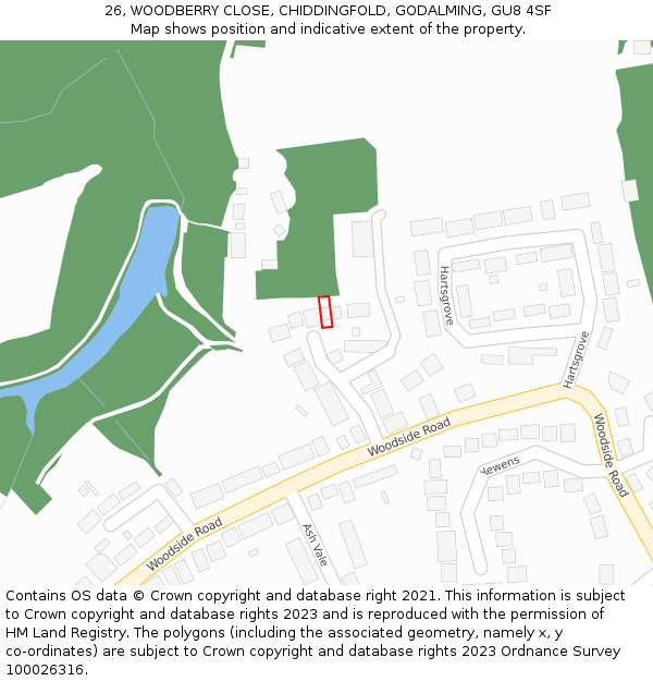 26, WOODBERRY CLOSE, CHIDDINGFOLD, GODALMING, GU8 4SF: Location map and indicative extent of plot