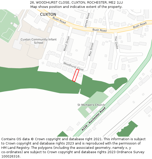 26, WOODHURST CLOSE, CUXTON, ROCHESTER, ME2 1LU: Location map and indicative extent of plot