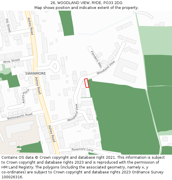 26, WOODLAND VIEW, RYDE, PO33 2DG: Location map and indicative extent of plot