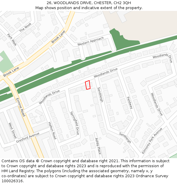 26, WOODLANDS DRIVE, CHESTER, CH2 3QH: Location map and indicative extent of plot