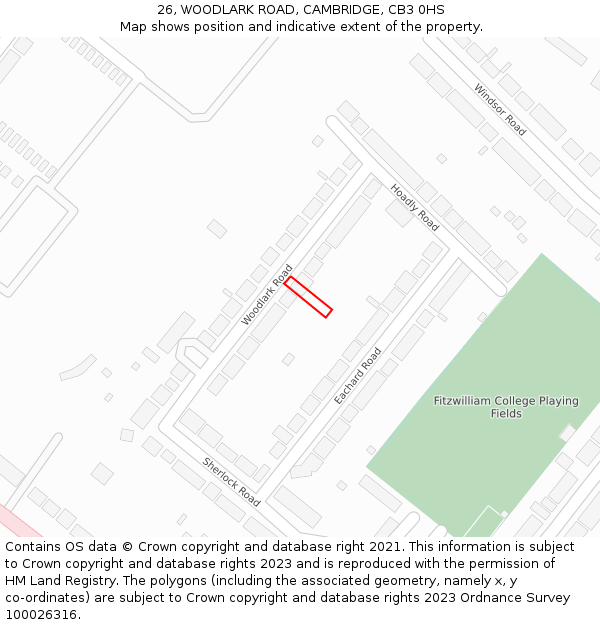 26, WOODLARK ROAD, CAMBRIDGE, CB3 0HS: Location map and indicative extent of plot