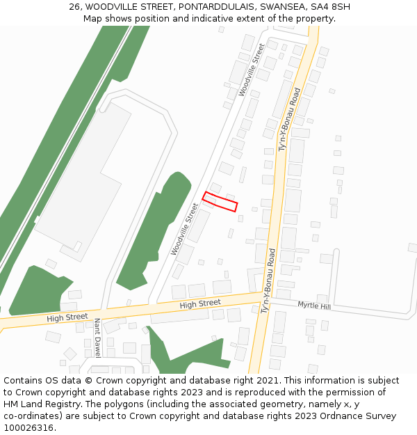 26, WOODVILLE STREET, PONTARDDULAIS, SWANSEA, SA4 8SH: Location map and indicative extent of plot