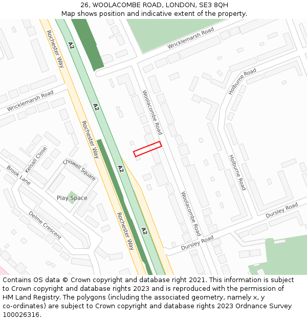 26, WOOLACOMBE ROAD, LONDON, SE3 8QH: Location map and indicative extent of plot