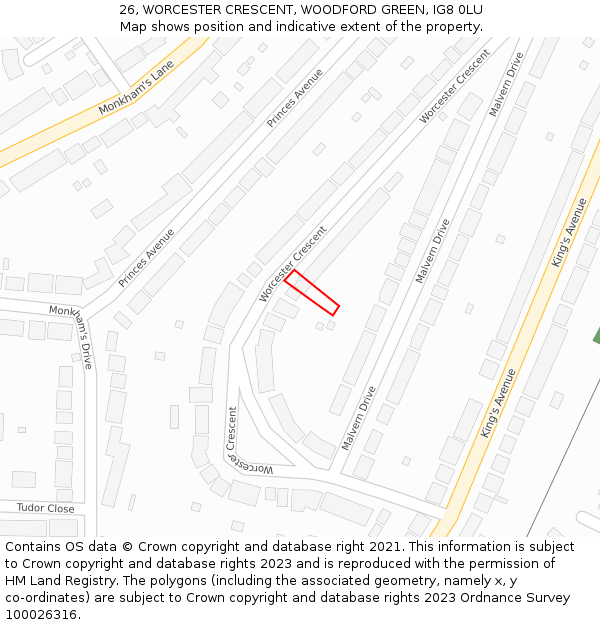 26, WORCESTER CRESCENT, WOODFORD GREEN, IG8 0LU: Location map and indicative extent of plot