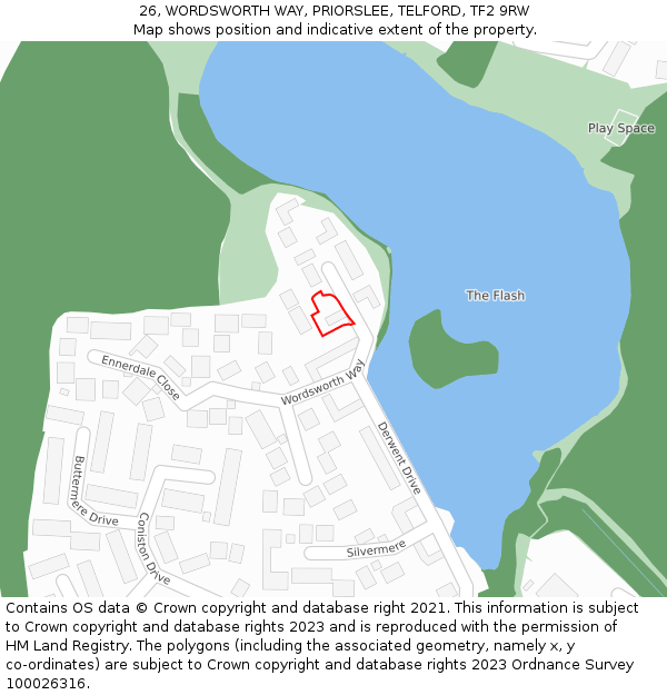 26, WORDSWORTH WAY, PRIORSLEE, TELFORD, TF2 9RW: Location map and indicative extent of plot