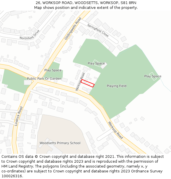 26, WORKSOP ROAD, WOODSETTS, WORKSOP, S81 8RN: Location map and indicative extent of plot