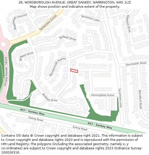 26, WORSBOROUGH AVENUE, GREAT SANKEY, WARRINGTON, WA5 1UZ: Location map and indicative extent of plot