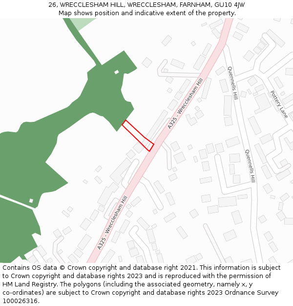 26, WRECCLESHAM HILL, WRECCLESHAM, FARNHAM, GU10 4JW: Location map and indicative extent of plot
