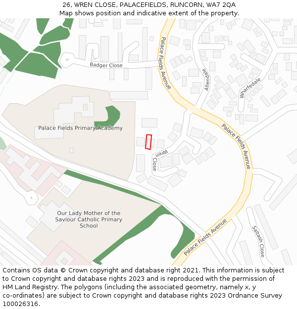 26, WREN CLOSE, PALACEFIELDS, RUNCORN, WA7 2QA: Location map and indicative extent of plot