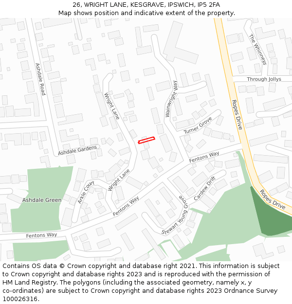 26, WRIGHT LANE, KESGRAVE, IPSWICH, IP5 2FA: Location map and indicative extent of plot