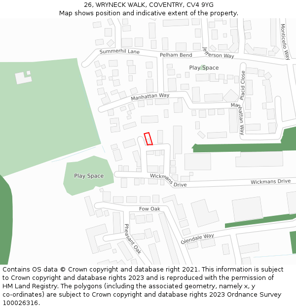 26, WRYNECK WALK, COVENTRY, CV4 9YG: Location map and indicative extent of plot