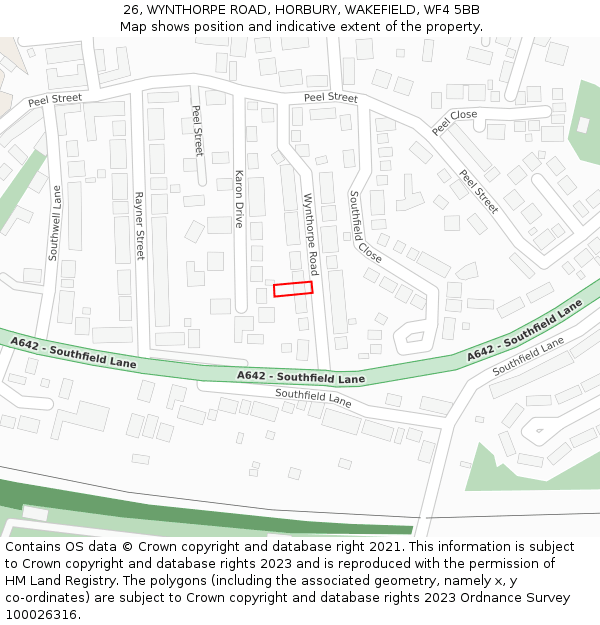 26, WYNTHORPE ROAD, HORBURY, WAKEFIELD, WF4 5BB: Location map and indicative extent of plot