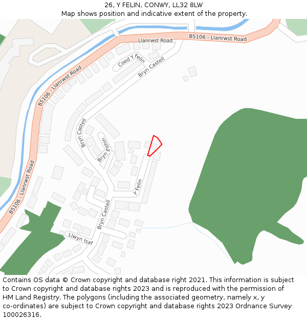 26, Y FELIN, CONWY, LL32 8LW: Location map and indicative extent of plot