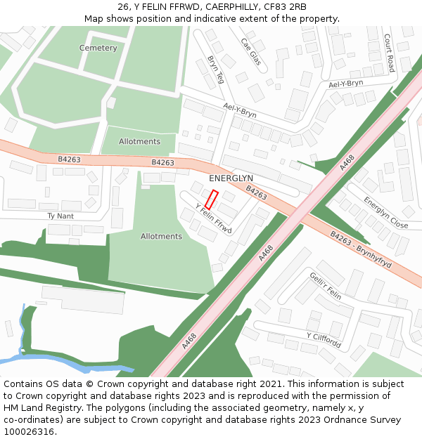 26, Y FELIN FFRWD, CAERPHILLY, CF83 2RB: Location map and indicative extent of plot