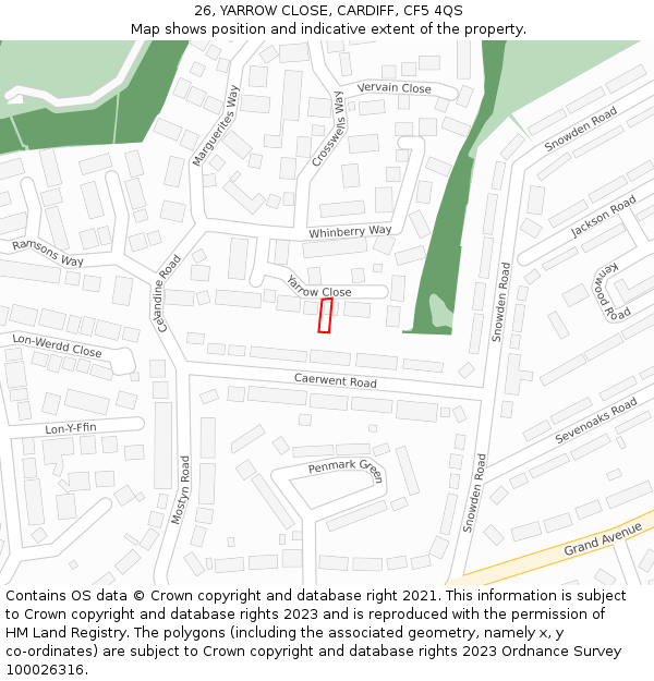 26, YARROW CLOSE, CARDIFF, CF5 4QS: Location map and indicative extent of plot