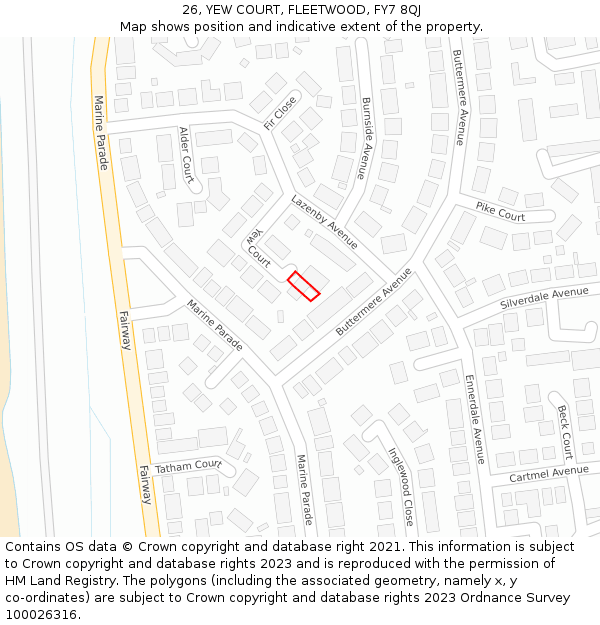 26, YEW COURT, FLEETWOOD, FY7 8QJ: Location map and indicative extent of plot