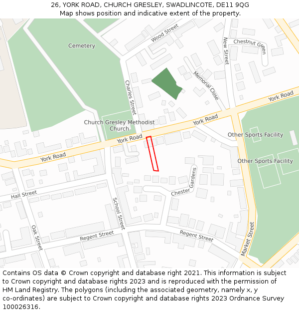 26, YORK ROAD, CHURCH GRESLEY, SWADLINCOTE, DE11 9QG: Location map and indicative extent of plot