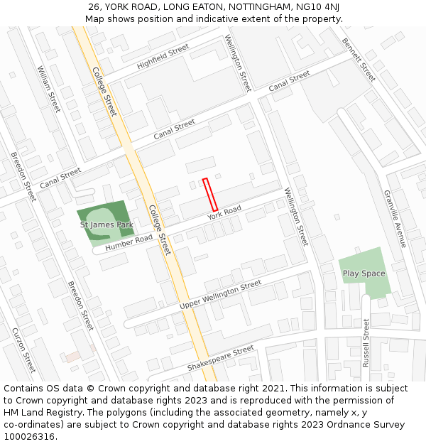 26, YORK ROAD, LONG EATON, NOTTINGHAM, NG10 4NJ: Location map and indicative extent of plot