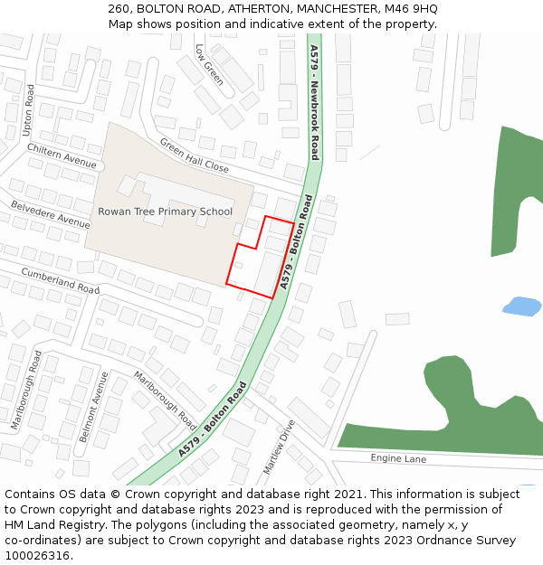 260, BOLTON ROAD, ATHERTON, MANCHESTER, M46 9HQ: Location map and indicative extent of plot