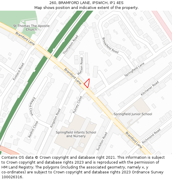 260, BRAMFORD LANE, IPSWICH, IP1 4ES: Location map and indicative extent of plot