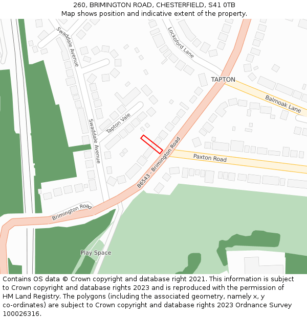 260, BRIMINGTON ROAD, CHESTERFIELD, S41 0TB: Location map and indicative extent of plot