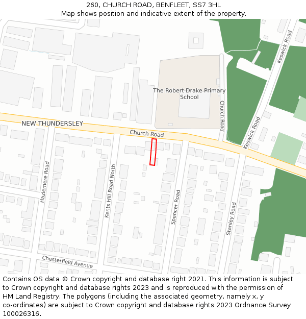260, CHURCH ROAD, BENFLEET, SS7 3HL: Location map and indicative extent of plot