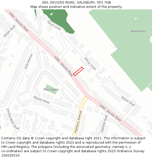 260, DEVIZES ROAD, SALISBURY, SP2 7NB: Location map and indicative extent of plot