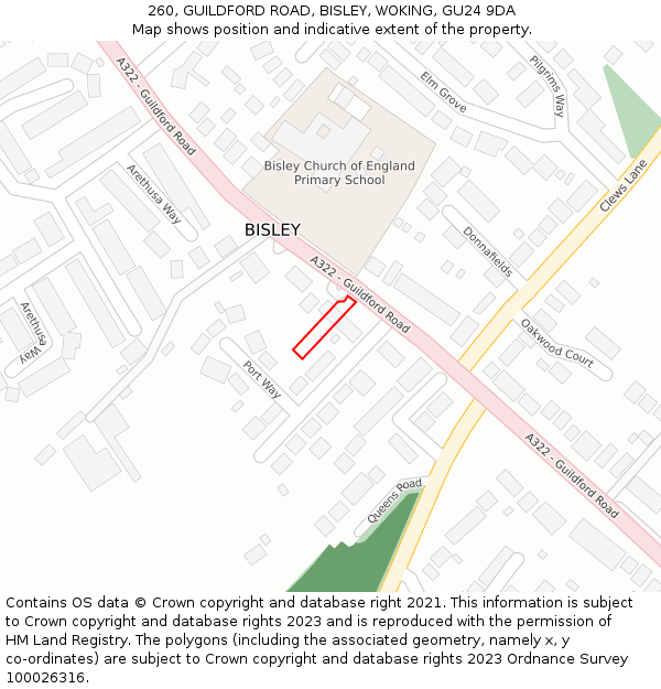 260, GUILDFORD ROAD, BISLEY, WOKING, GU24 9DA: Location map and indicative extent of plot