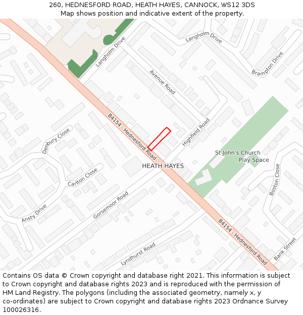 260, HEDNESFORD ROAD, HEATH HAYES, CANNOCK, WS12 3DS: Location map and indicative extent of plot