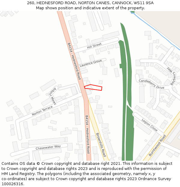 260, HEDNESFORD ROAD, NORTON CANES, CANNOCK, WS11 9SA: Location map and indicative extent of plot