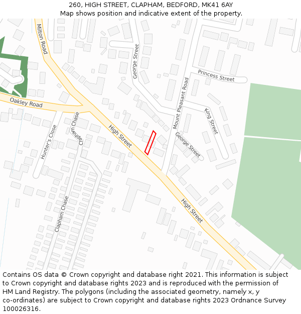 260, HIGH STREET, CLAPHAM, BEDFORD, MK41 6AY: Location map and indicative extent of plot