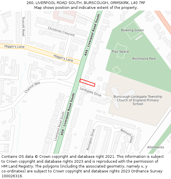 260, LIVERPOOL ROAD SOUTH, BURSCOUGH, ORMSKIRK, L40 7RF: Location map and indicative extent of plot