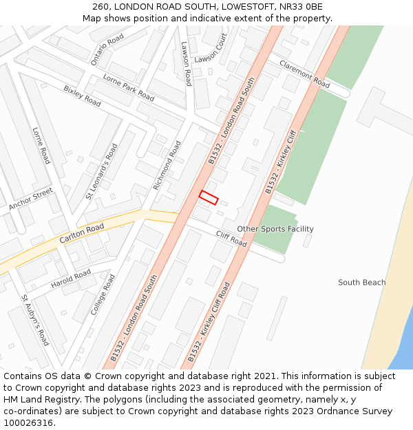 260, LONDON ROAD SOUTH, LOWESTOFT, NR33 0BE: Location map and indicative extent of plot