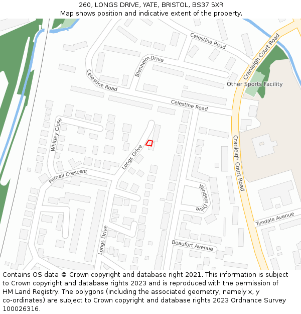 260, LONGS DRIVE, YATE, BRISTOL, BS37 5XR: Location map and indicative extent of plot