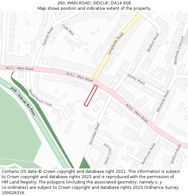 260, MAIN ROAD, SIDCUP, DA14 6QE: Location map and indicative extent of plot