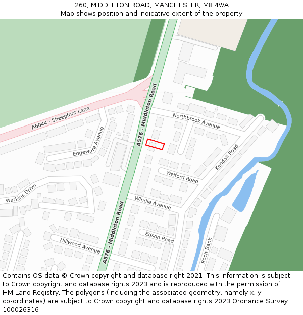 260, MIDDLETON ROAD, MANCHESTER, M8 4WA: Location map and indicative extent of plot