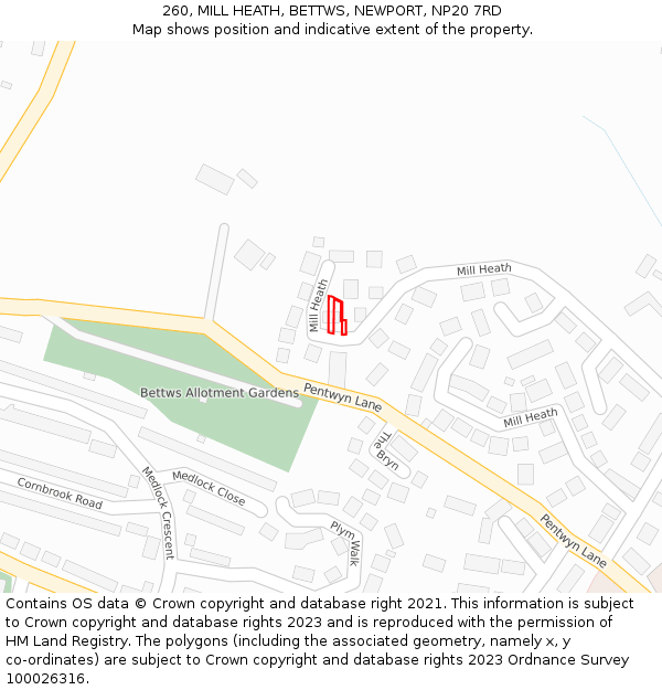 260, MILL HEATH, BETTWS, NEWPORT, NP20 7RD: Location map and indicative extent of plot