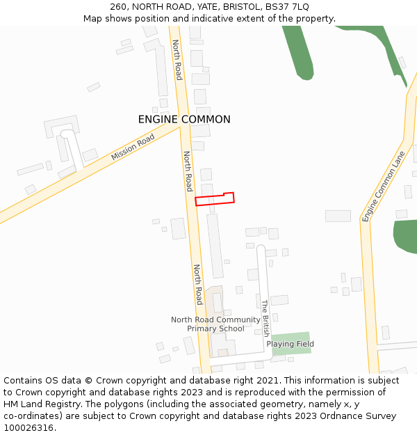 260, NORTH ROAD, YATE, BRISTOL, BS37 7LQ: Location map and indicative extent of plot