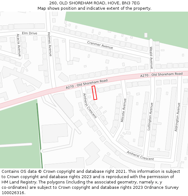 260, OLD SHOREHAM ROAD, HOVE, BN3 7EG: Location map and indicative extent of plot