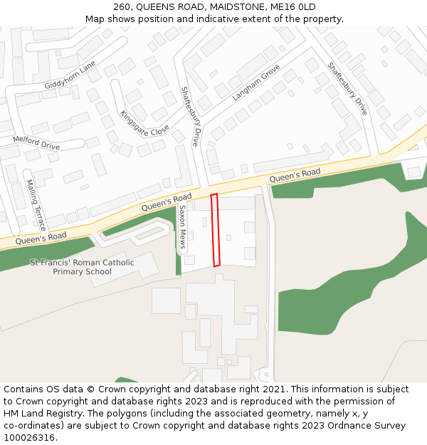 260, QUEENS ROAD, MAIDSTONE, ME16 0LD: Location map and indicative extent of plot