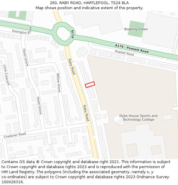 260, RABY ROAD, HARTLEPOOL, TS24 8LA: Location map and indicative extent of plot